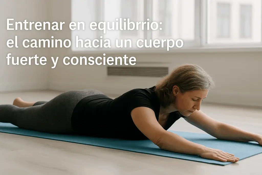 Mujer realizando ejercicio de control postural y respiración consciente en Equilibrio Club, Alicante.