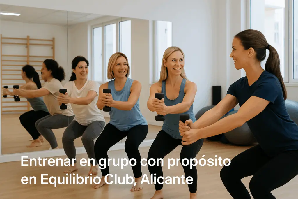 Mujeres entrenando en grupo con una entrenadora personal en Equilibrio Club, Alicante.