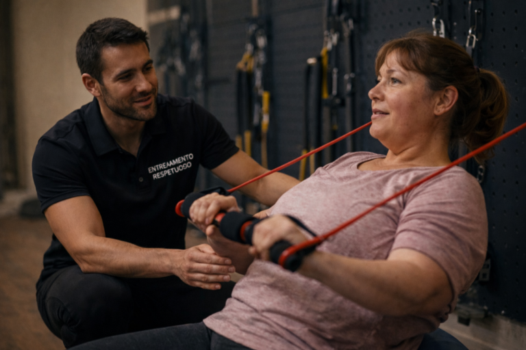 Entrenamiento respetuoso en Alicante con bandas elásticas guiado por entrenador en Equilibrio Club