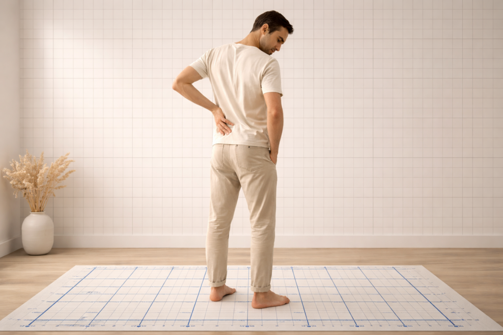 Análisis postural en persona con dolor corporal en Alicante, evaluando postura, apoyo y distribución de cargas mediante el Método Equilibrio