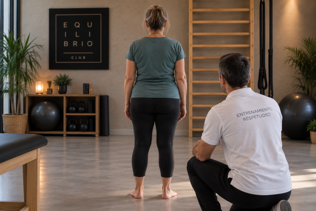 Mujer durante una observación de postura y movimiento en Equilibrio Club Alicante