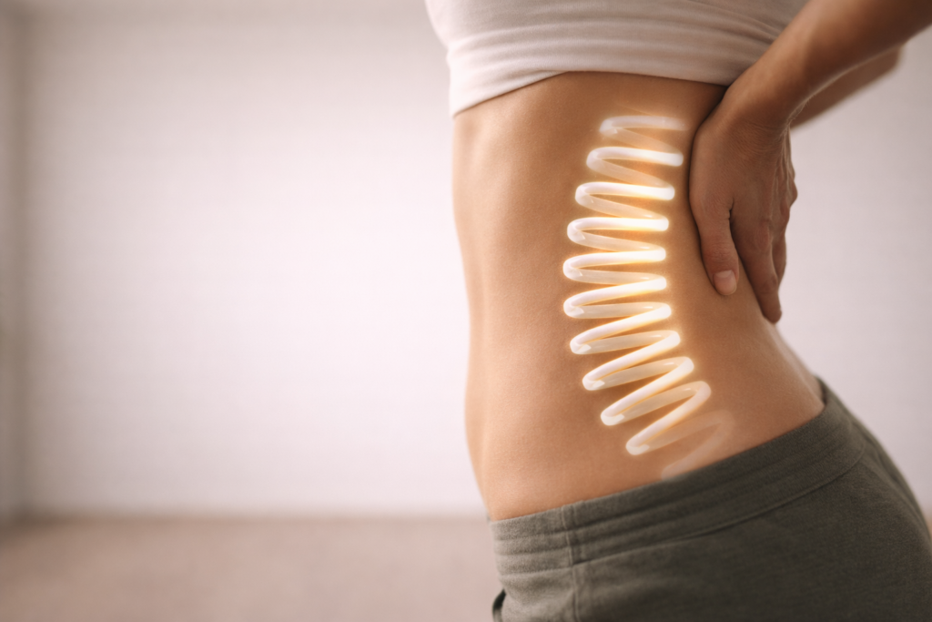 Columna lumbar representada como un muelle funcional en persona con dolor lumbar en Alicante