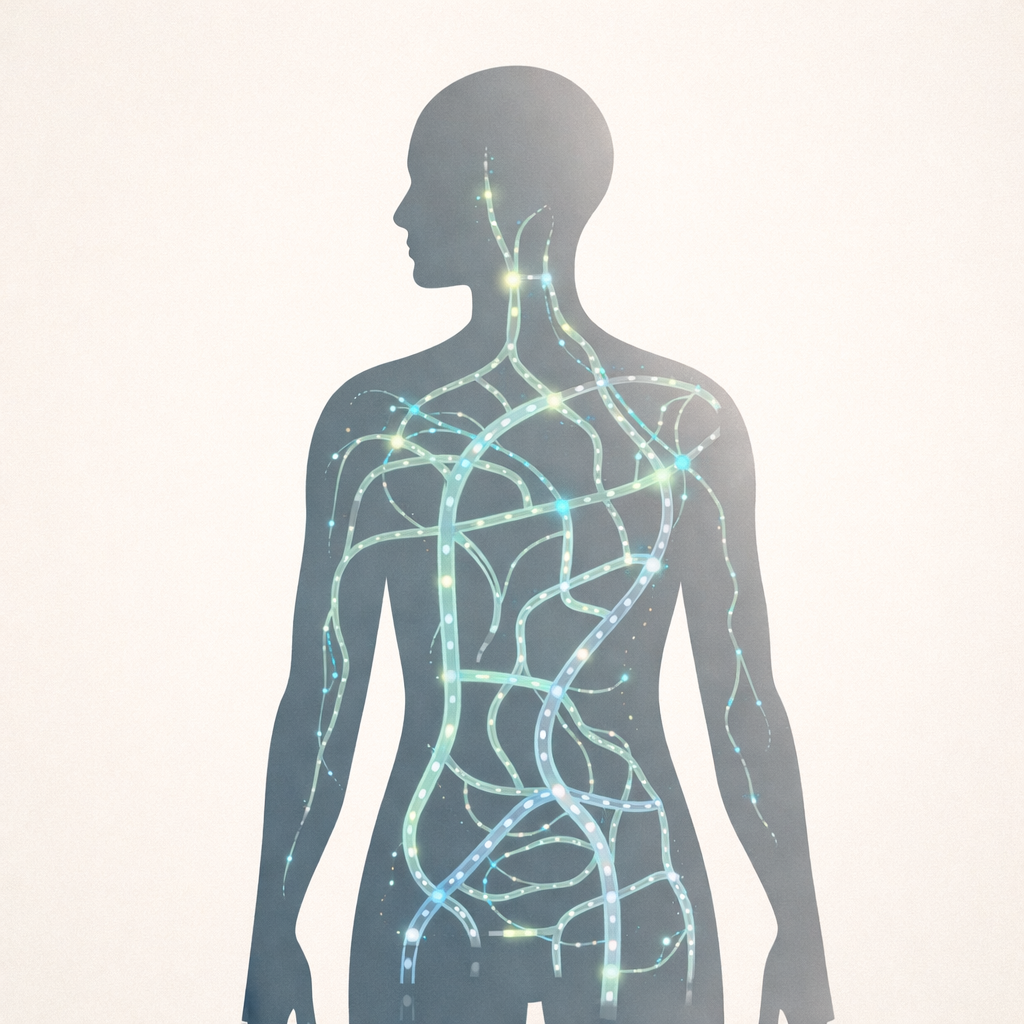 Relación entre postura corporal y organización muscular representada como una red de carreteras dentro del cuerpo