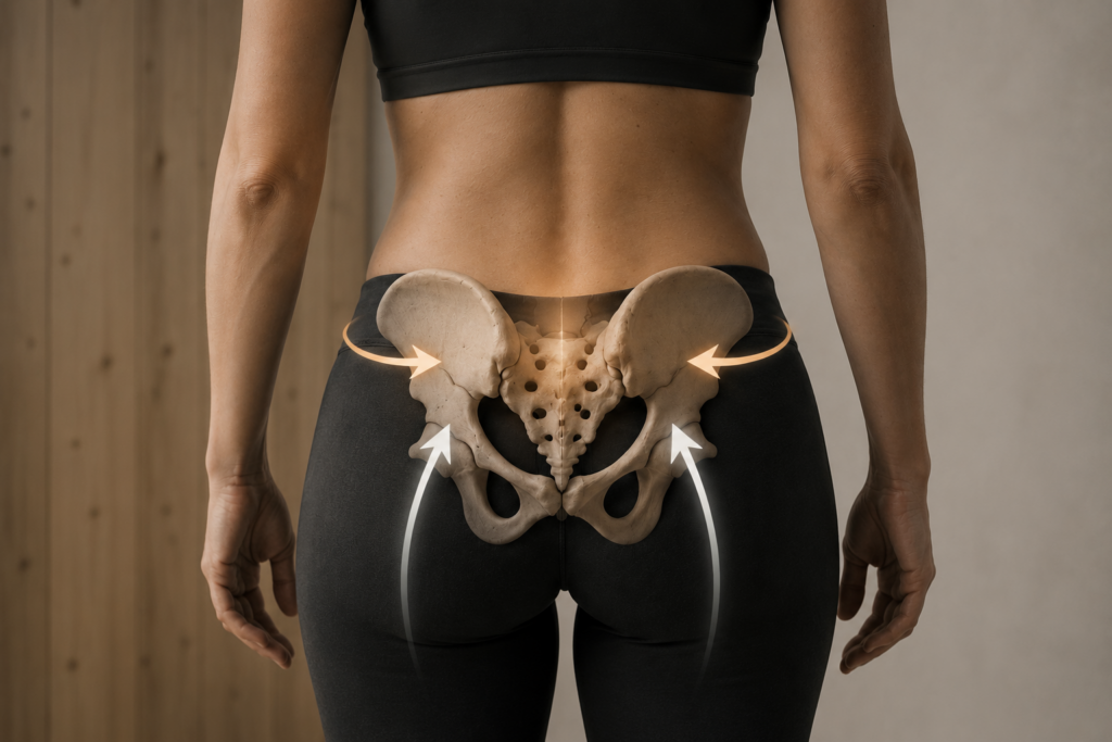 Pelvis y zona central gestionando fuerzas en una persona con ciática y frontalidad corporal