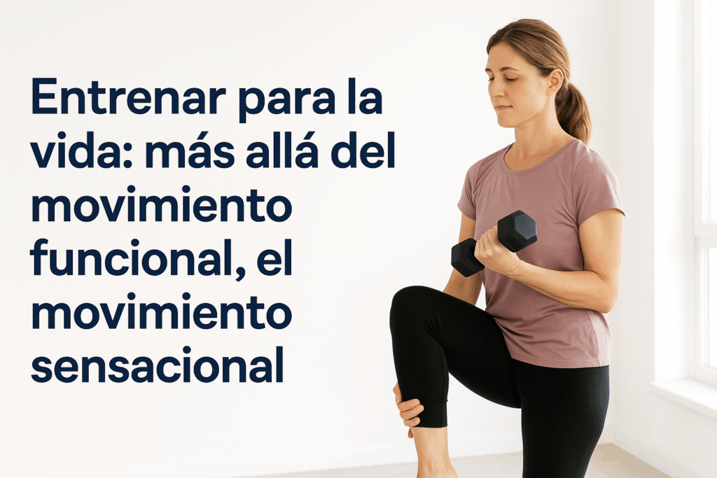 Mujer realizando un ejercicio de equilibrio y fuerza consciente en Equilibrio Club, Alicante.